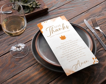 Thanksgiving-gebedstafelkaart: afdrukbare plaatskaart (digitale download)