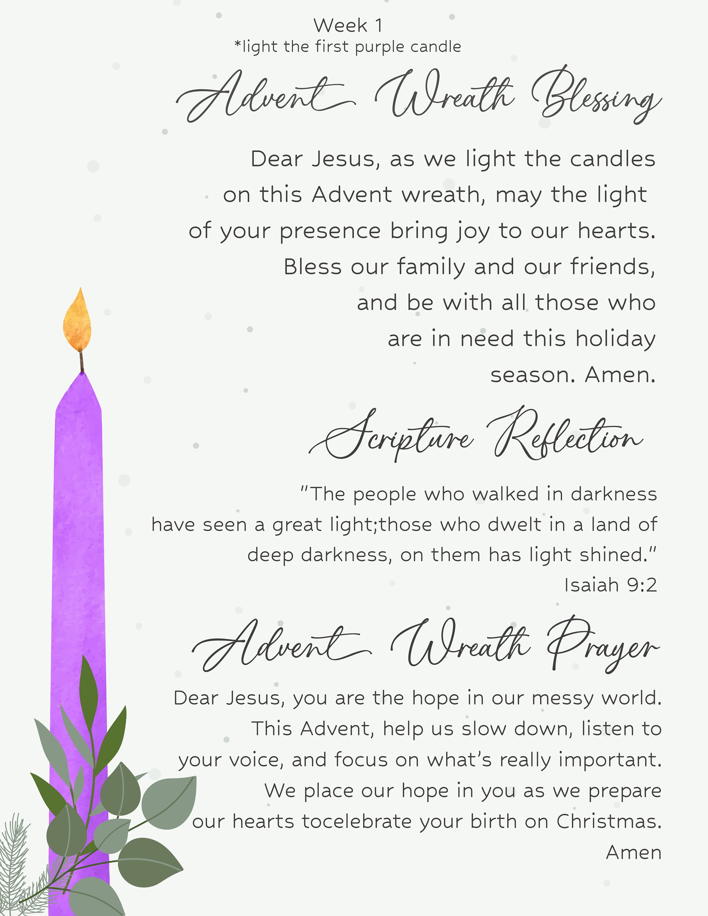 Printable Fourweek Advent Candle Lighting & Prayer Guide for Meaningful Family Traditions Etsy