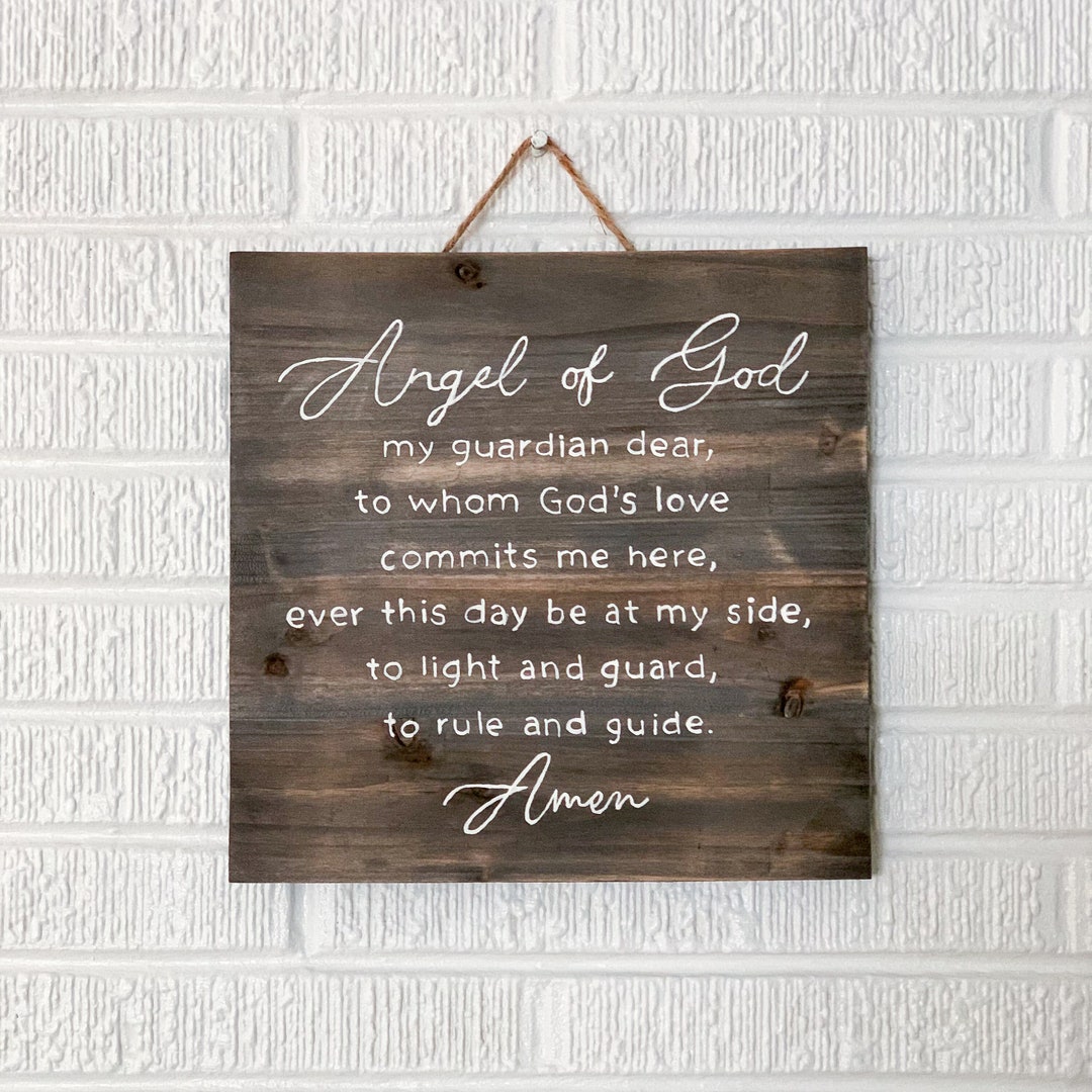 Angel of God My Guardian Dear Wood Sign | Han-painted Wooden Wall Art ...