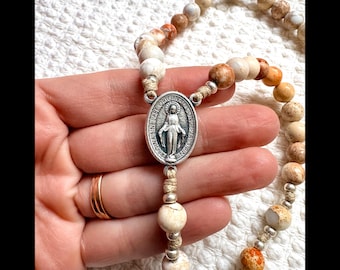 Catholic Rosary with Natural Stone Beads | Earth Tone Rosary | Miraculous Medal Rosary | Handmade Catholic Gift | Prayer Rosary