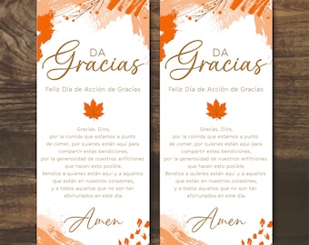 Spanish Thanksgiving Prayer Table Card with Name (Digital Download)