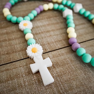 Sensory Silicone Rosary for Babies | 12mm Beads & Soft Silicone Cross | Safety Snap Clasp