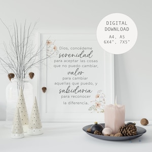 Spanish Serenity Prayer , Oración de la Serenidad, Christian Prayer, Spanish Quote printable,