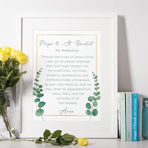 Gebed tot Sint-Benedictus voor bescherming afdrukbaar | Digitale print Sint-Benedictus gebed muurdecoratie