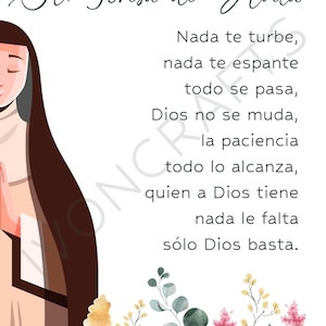 Oración de Santa Teresa de Ávila, Nada Te Turbe Nada Te Espante, Printable St. Teresa of Avila Prayer en Español, Arte Católico Imprimible