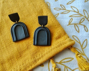 Black arch clay earrings | Classy clay earrings | Gold handmade | Unique statement earrings