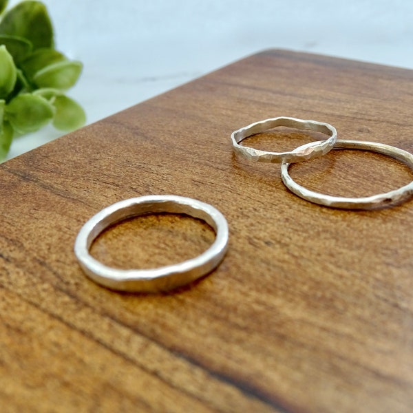 Silver stackable rings | Hammered silver rings | Argentium silver | Dainty rings