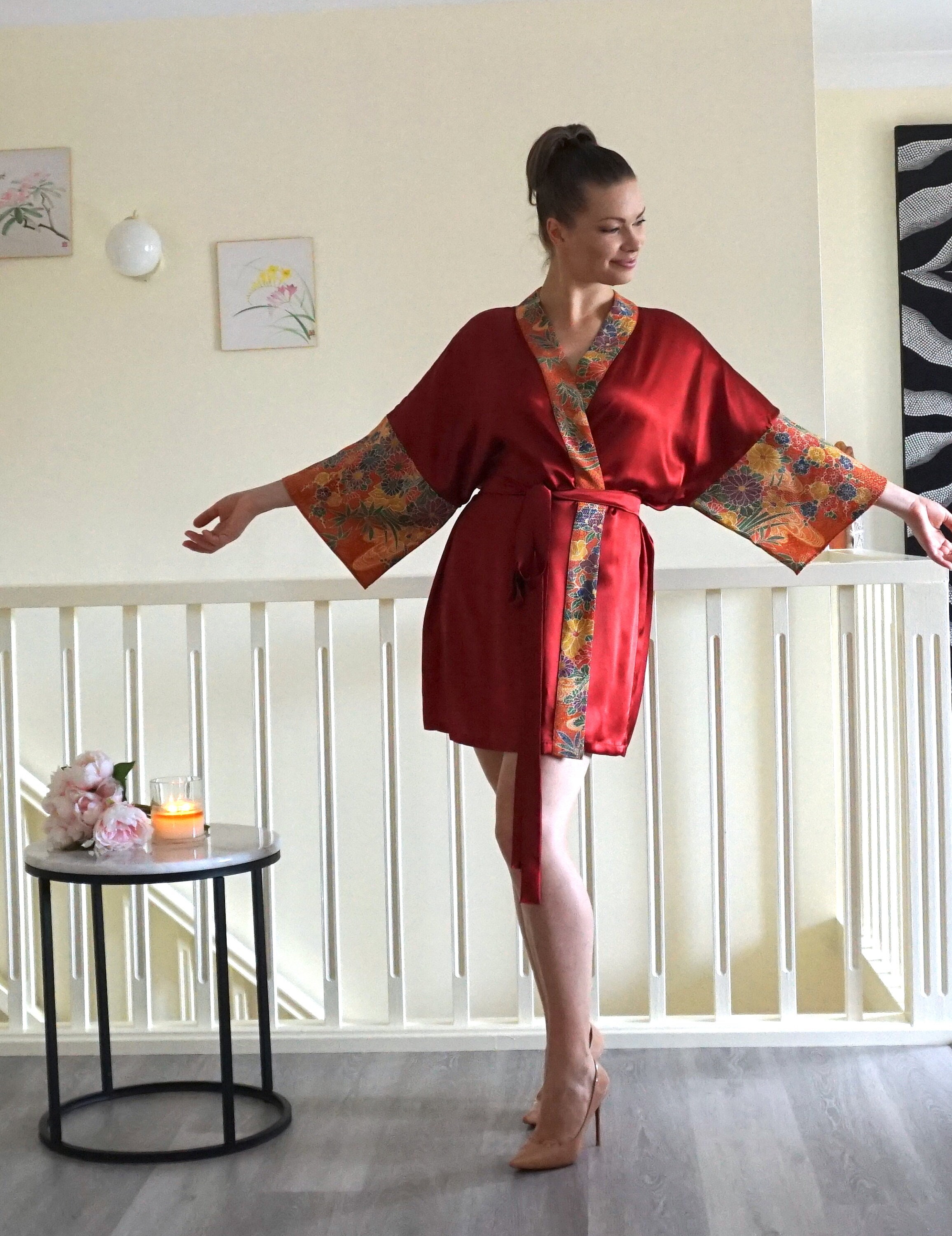 Bright Red Silk Robe Handmade From Italian Silk Satin & - Etsy Canada