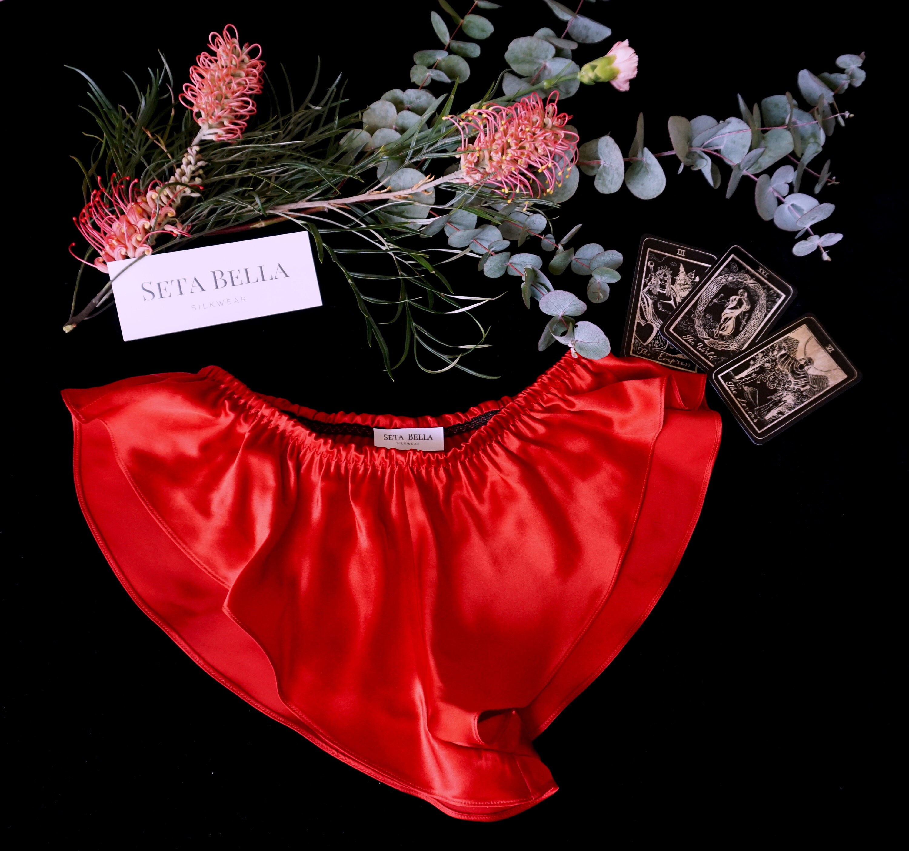 Chilli Red 100% Silk Satin, Sexy French Knickers, Lingerie Sleepwear Gift  Set Custom Made Panties, Couture Lingerie, Valentines Day Present 