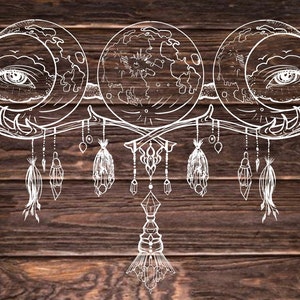 Moon ART Halloween Vector Witch Pagan Vector Files DXF SVG, png, Jpeg heksachtige maan vector voor lasersnijden, afdrukken, houtkachel, tattoo ontwerp