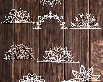 SVG Half Mandalas, DXF Vector Half Mandalas, PNG, Jpeg vector files for Yoga Studio Home Office Logo Design Decor, Vector art, Home decor
