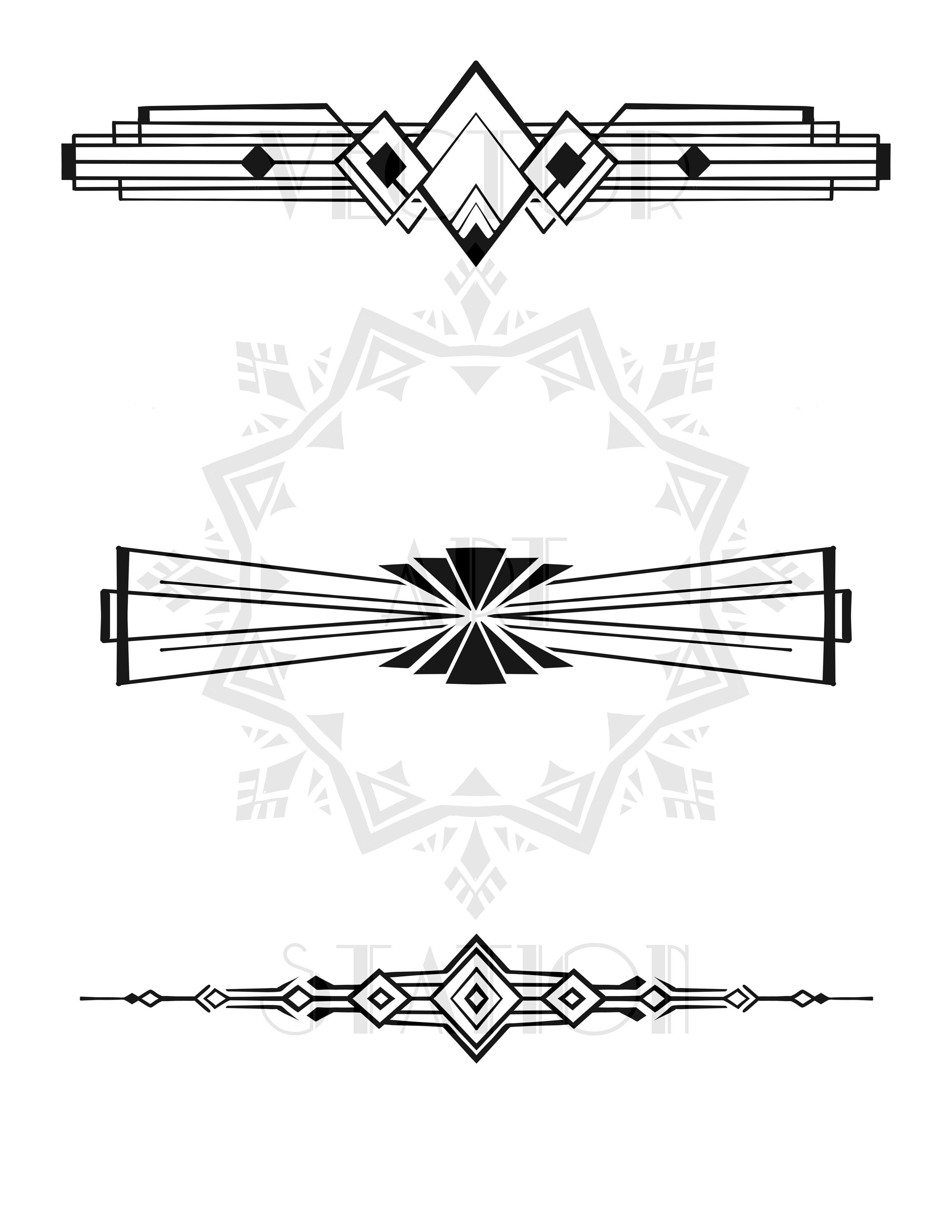 3 Art Deco Vector Headers SVG, DXF, Jpeg and PNG Files for Cricut