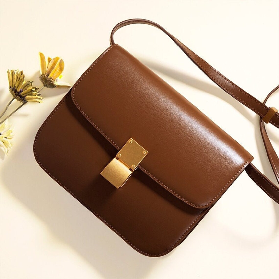 Classic Calfskin Leather Box Bag Smooth Leather Crossbody Etsy