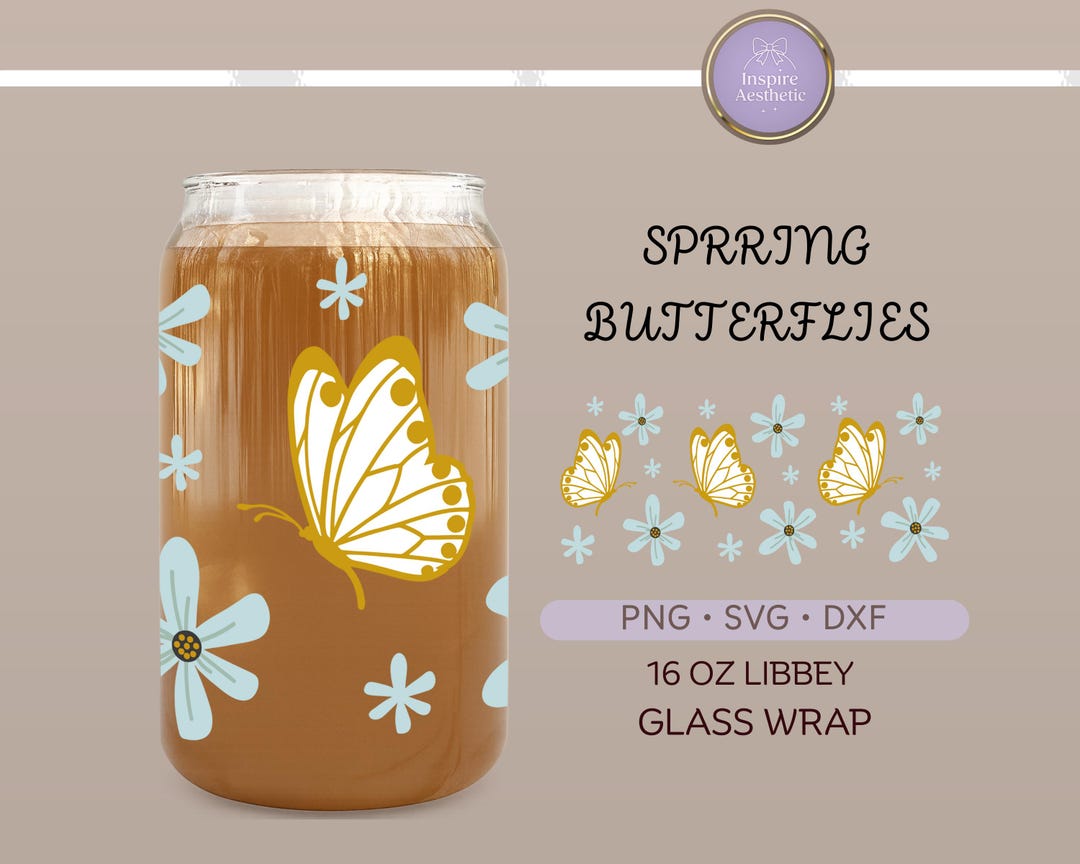 Butterfly & Floral Libbey Glass Can Wrap SVG PNG: 16oz Template - Etsy