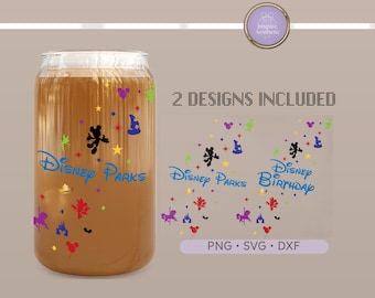 Envoltorio para vaso de cristal Disney Parks Magic Libbey / Descarga digital de 16 oz / Cumpleaños de Disney SVG PNG DXF / Diseño de vaso mágico para Cricut