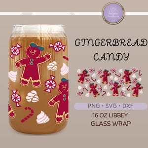 Christmas Gingerbread Libbey Glass Wrap: Candy Cane PNG SVG DXF (Digital Download)