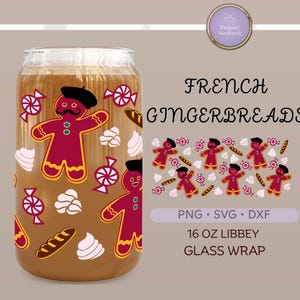 French Gingerbread Libbey Glass Wrap 16oz | Holiday Christmas Cup PNG SVG DXF | Digital Download