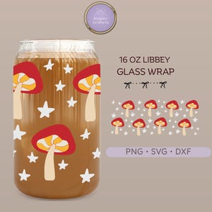 Mushrooms and Stars Libbey 16oz Can Wrap SVG PNG | Cottage core Tumbler Wrap Digital Download for Cricut and Silhouette