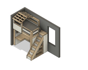 Twin Loft Bed DIY Baupläne: Fort Style mit Schreibtisch & Treppe
