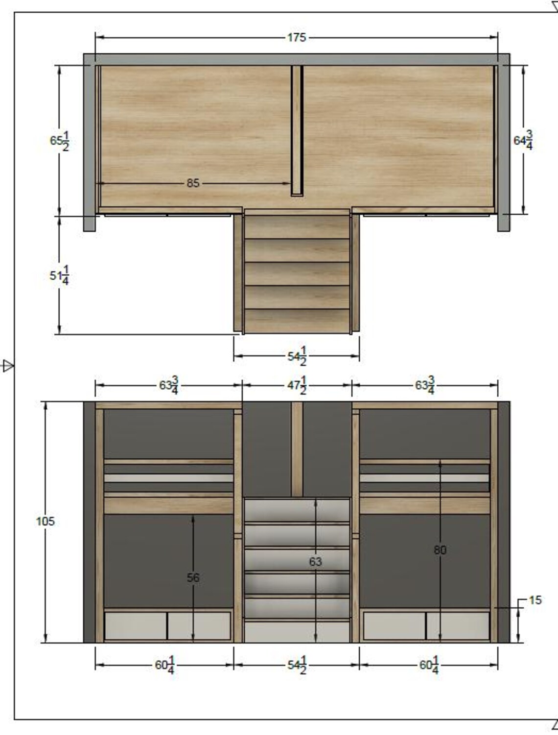 Quad Queen Bunk Bed With Stairs & Storage - DIY Build Plans - Etsy