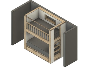Twin Bunk Bed DIY Build Plans: Shelves & Storage Drawers
