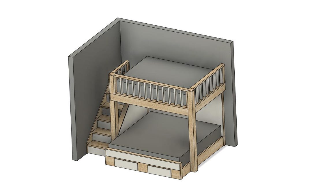 Queen Over King Bunk Bed With Stairs DIY Build Plans - Etsy