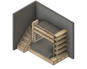 Twin over Full Bunk Bed with Built-in Storage and Drawers - DIY Build Plans - #237