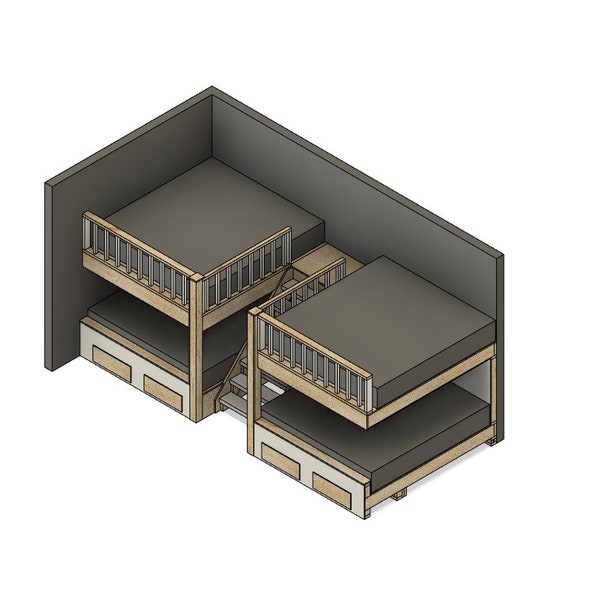 DIY Build Plans - Side-by-side Bunk Bed Build Plans - King over King Bunk Bed - Bunk Bed with Stairs and Drawers