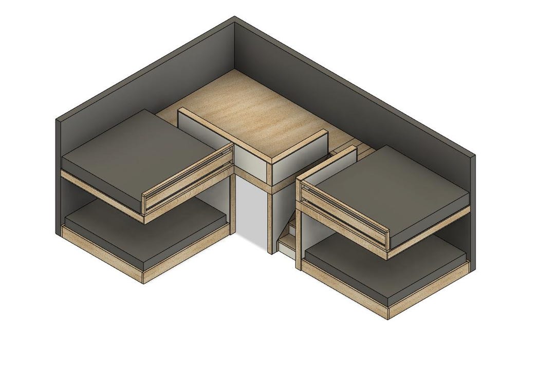 King Quad Bunk Bed DIY Build Plans: L-shaped Corner Design With Storage ...