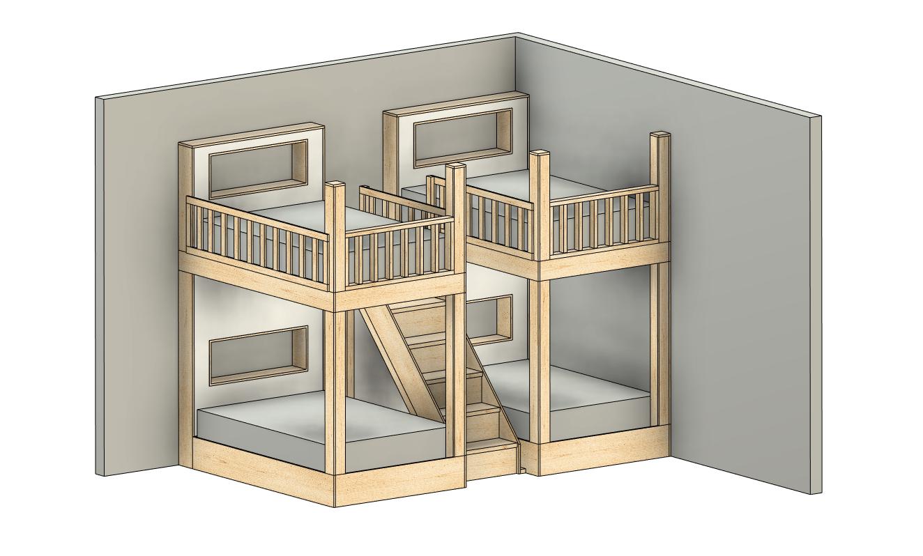 Quad Full Bunk With Stairs and Shelves - DIY Build Plans - Plans #228 ...