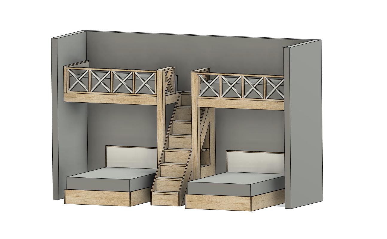 Quad Bunk Bed With Stairs - Twin Over Full Layout - DIY Build Plan ...