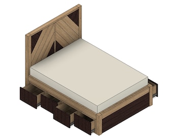 Plan de construction pour cadre de lit queen-size : tiroirs sous le rangement (n° 023)