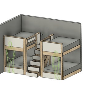 Quad Full Size Bunk Bed With Stairs: DIY Metric and Imperial Build ...