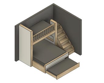 DIY Twin Over King Bunk Bed Plans with Trundle Bed & Stairs