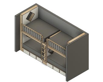 Quad Bunk Bed for Full Mattress - Bed with drawers - Bed with shelves - DIY Build Plans - Plan #167