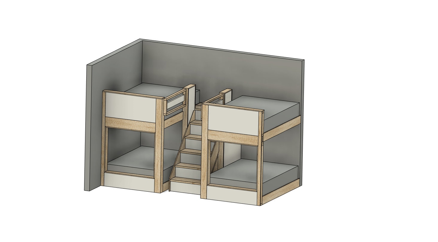 Quad Full Size Bunk Bed With Stairs: DIY Metric and Imperial Build ...