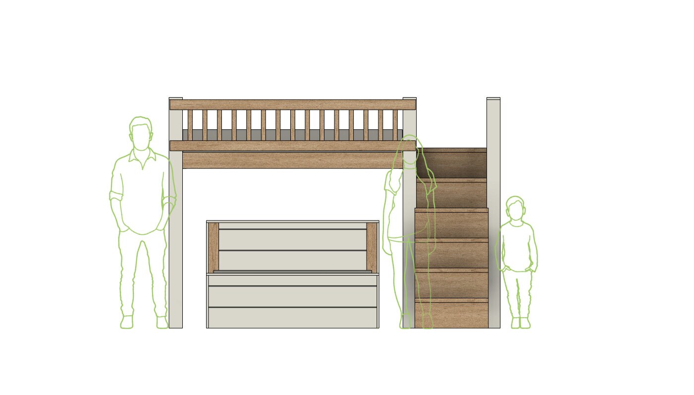 DIY Build Plans - Split Bunk Bed With Stairs - Twin Upper, Full Lower ...
