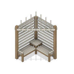 DIY Build Plans - Outdoor Gazebo Corner Bench - Shaded Bench - Corner Bench - Plan #039
