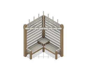 DIY Gazebo Corner Bench Build Plans - Outdoor Shaded Bench (Plan #039)