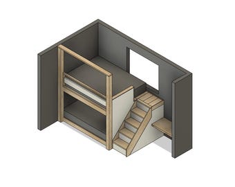 Queen Bunk Bed with Stairs & Desk DIY Build Plans - #114