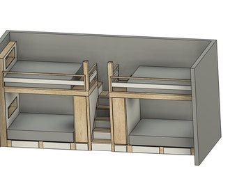 Quad Queen Bunk Bed Build Plans with Stairs, Storage & Closets (Plan #146)