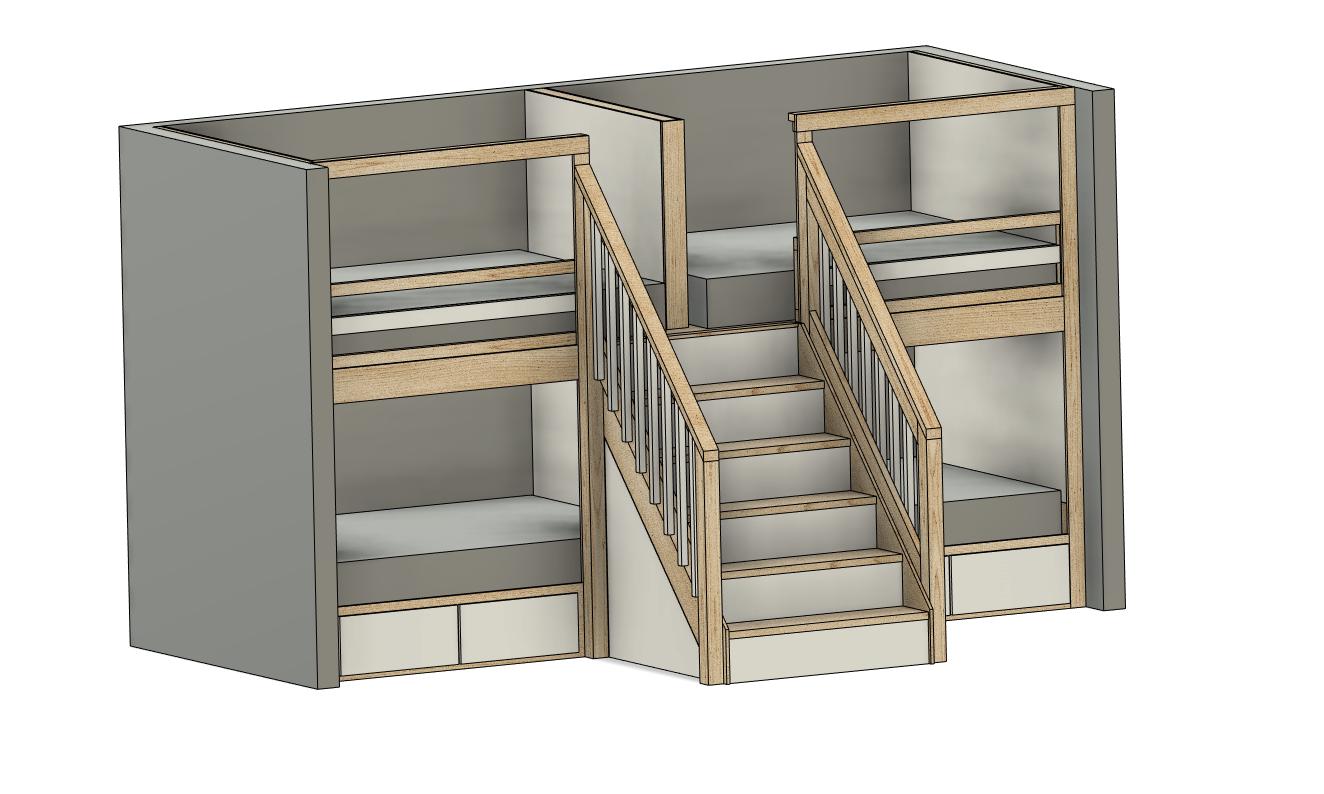 Quad Queen Bunk Bed With Stairs & Storage - DIY Build Plans - Etsy