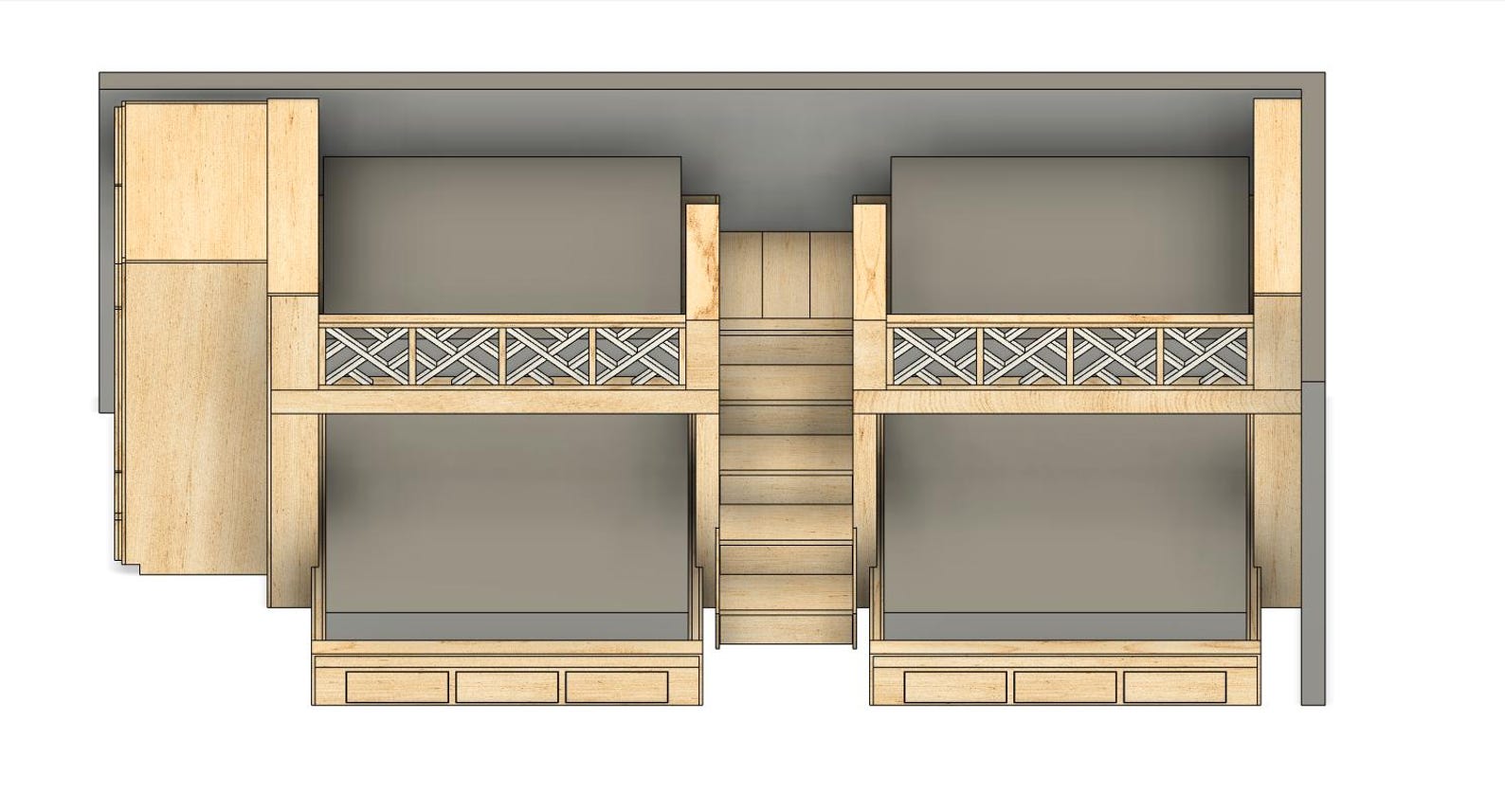 Quad Bunk Bed DIY Build Plans: Full Over King With Armoire & Storage ...