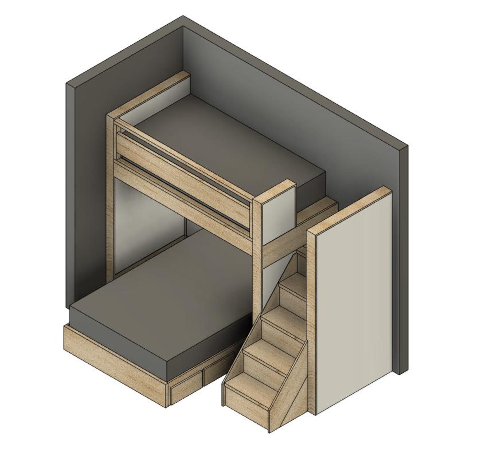 DIY Build Plans - Split Bunk Bed With Stairs - Twin Upper, Full Lower ...