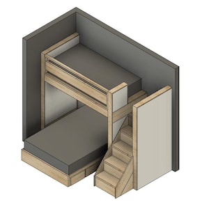 DIY Build Plans - Split Bunk Bed with Stairs - Twin upper, Full lower - Plan #049
