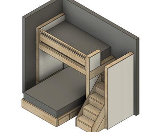 DIY Build Plans - Split Bunk Bed with Stairs - Twin upper, Full lower - Plan #049