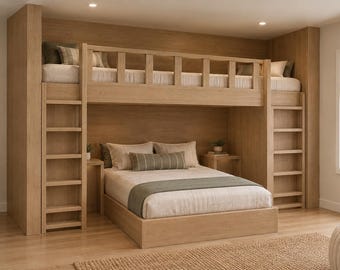 Two Twin over a Queen Triple Bunk Bed - Bunk Bed Build Plans