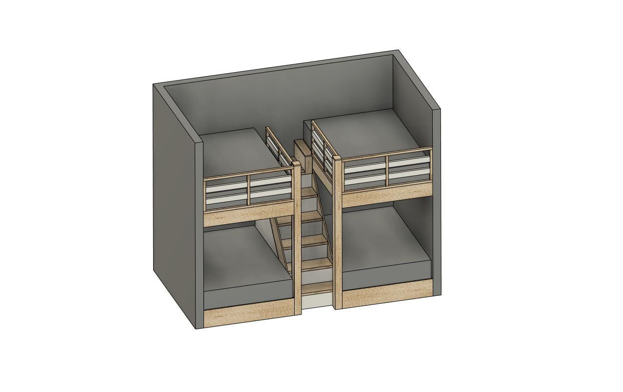 Quad Full Size Bunk Bed DIY Build Plans With Stairs - Etsy