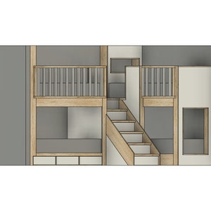 DIY 建築プラン - L字型コーナー二段ベッド - 4人用二段ベッド - ツイン二段ベッド - 引き出し付きベッド - 収納付きベッド - プラン #150