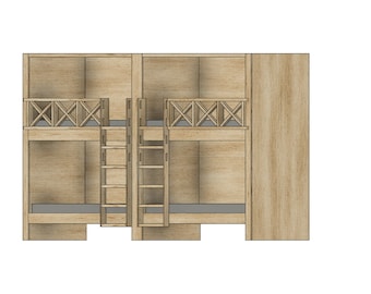 DIY Build Plan - Side-by-side Built-in Twin Bunk Bed - Plan #073